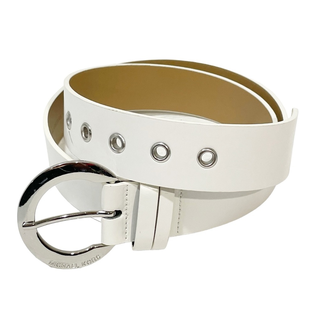 Michael Kors Size Large White Silver Grommet Faux Leather Belt